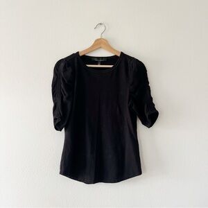 WHBM | Black Ruched Sleeve Cotton Top | S